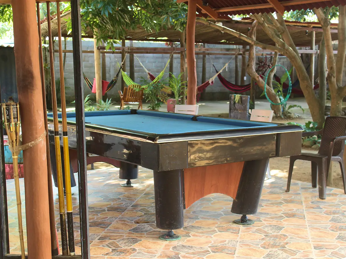 Pool table at Hostal La Perla Buritaca